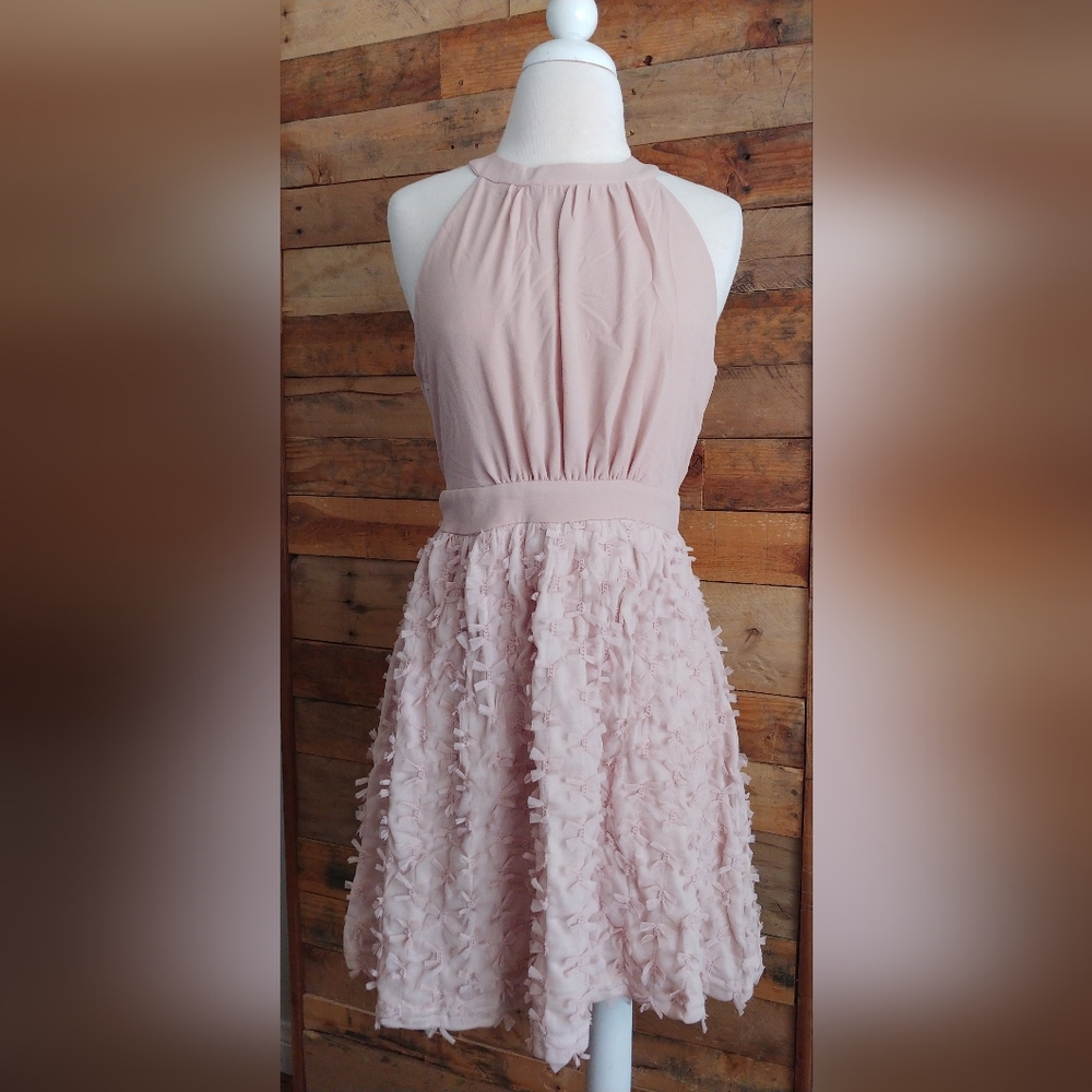 Pastel Chiffon Halter Mini Dress High Neck V Back Bow Skirt Coquette Kawaii Sz M